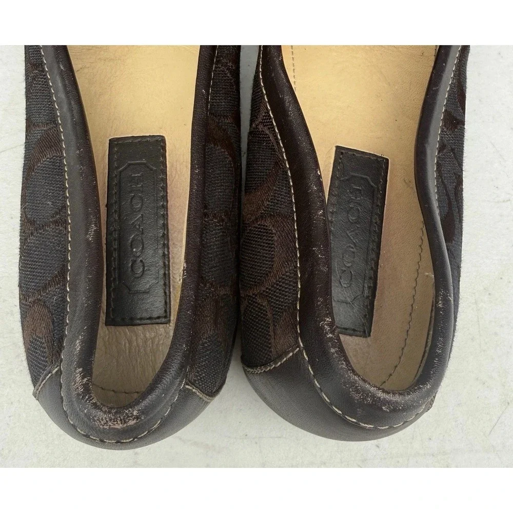 Coach Womens Loafers Chocolate Brown Signature Logo Gold Hamptons Hardware 8.5